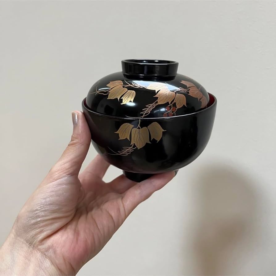 新品未使用　川連漆器　お椀　蓋付きお椀　吸い物椀　5客セット　黒内朱 Amazon.co.jp: 川連漆器 お椀 蓋付きお椀 吸い物椀 5客セット 黒